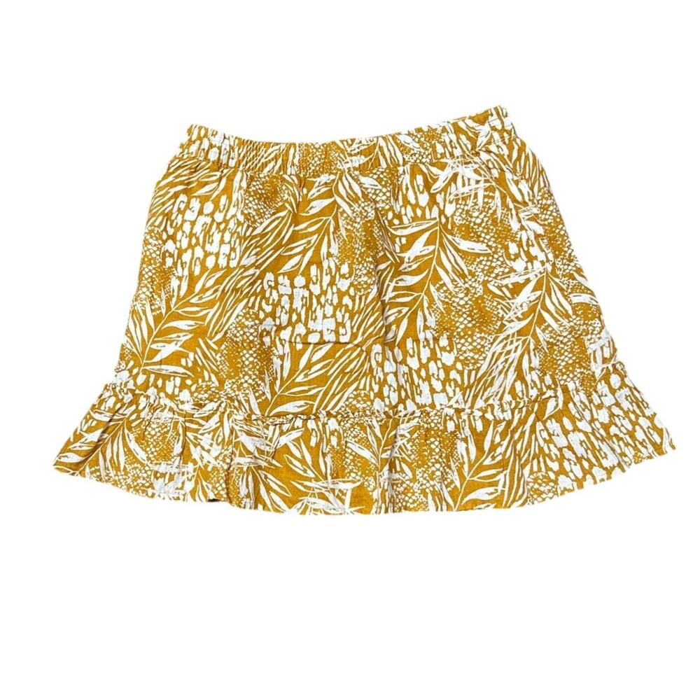 Christian Siriano Linen Womens Skirt size L Boho vacation Floral cream mustard - Picture 3 of 9